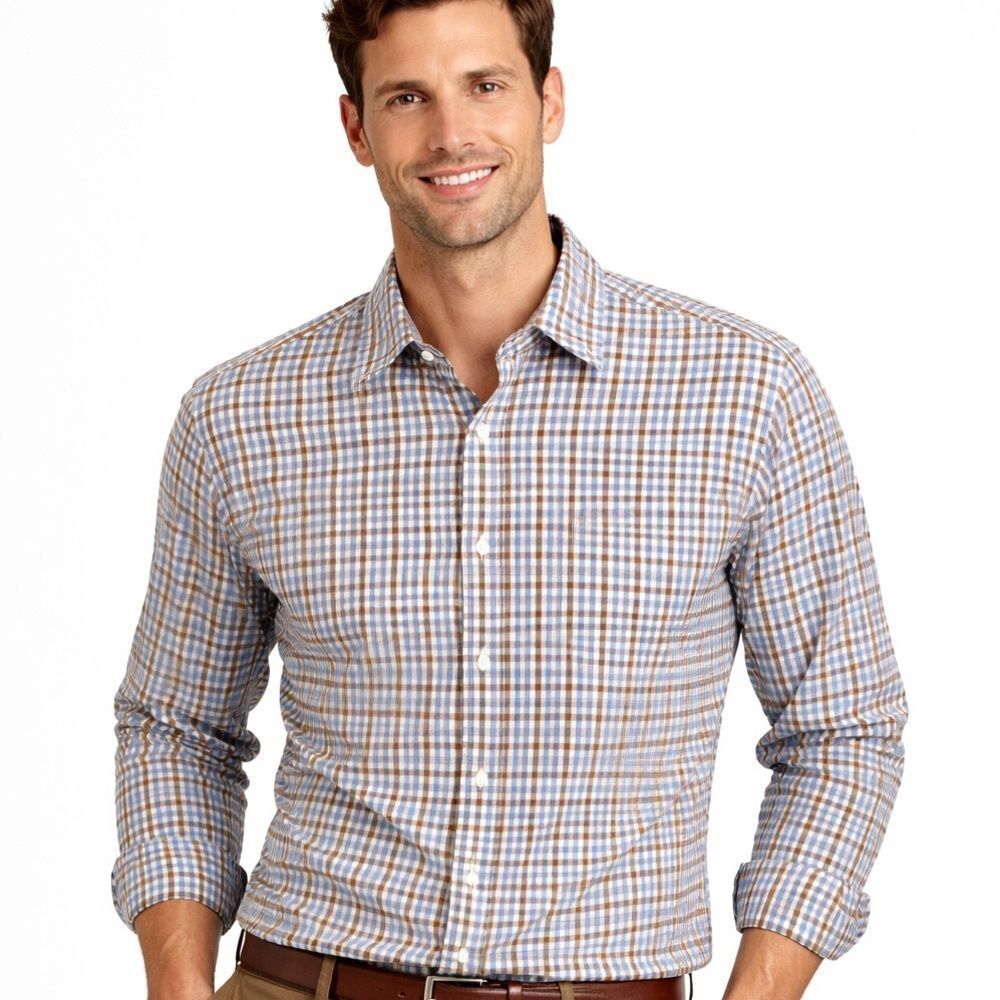 J. McLaughlin Blue and Brown Plaid Men's Shirt